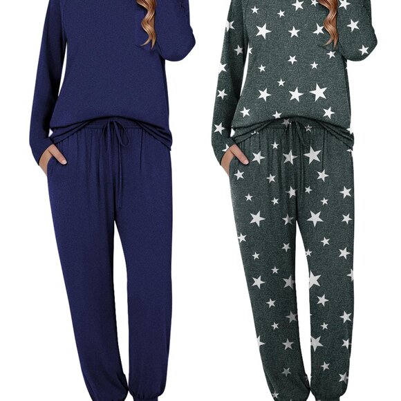 Cozy Long Sleeve Pajama Set with Jogger Pants, Polyester Spandex Blend